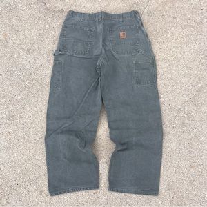 Vintage Carhartt Carpenter Pants Faded Green Canvas Loose Baggy Fit Mens 34x30
